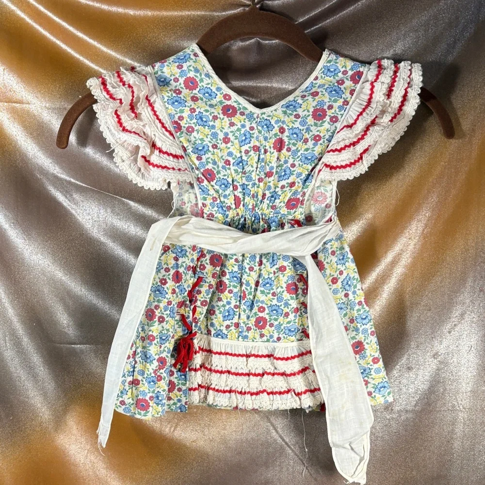 Vintage flour sack Floral Baby‎ apron Dress with Ruffled details 150